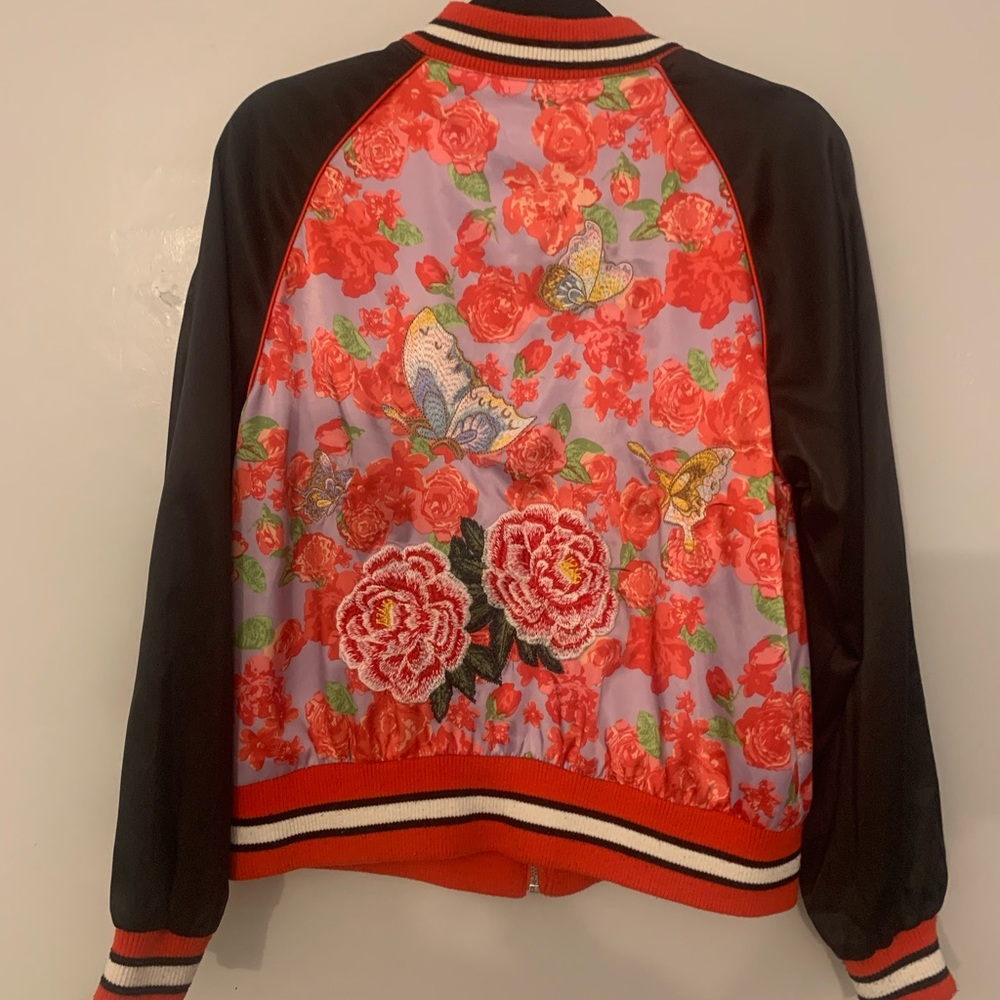 Embroidered silk bomber